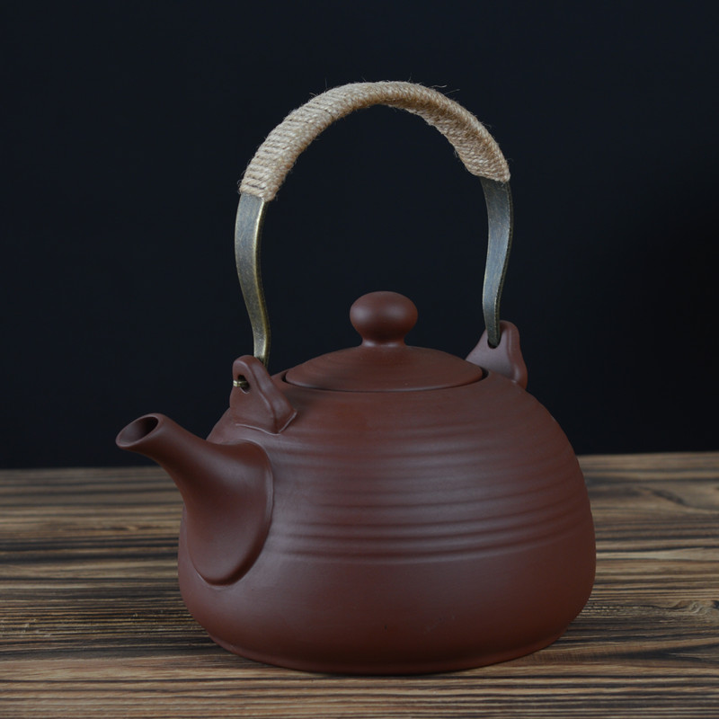 原矿红泥直火家用烧水陶瓷茶壶电陶炉煮茶器耐高温平底提梁壶
