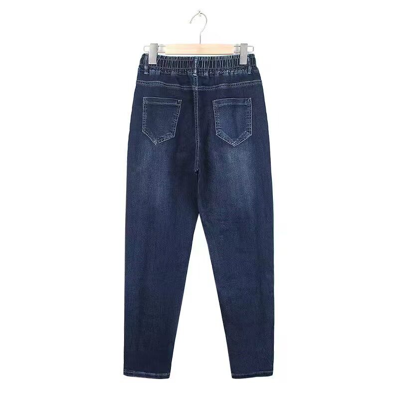 加肥加大码女装春秋装休闲牛仔裤中年妈妈装高腰水洗小脚裤长裤子