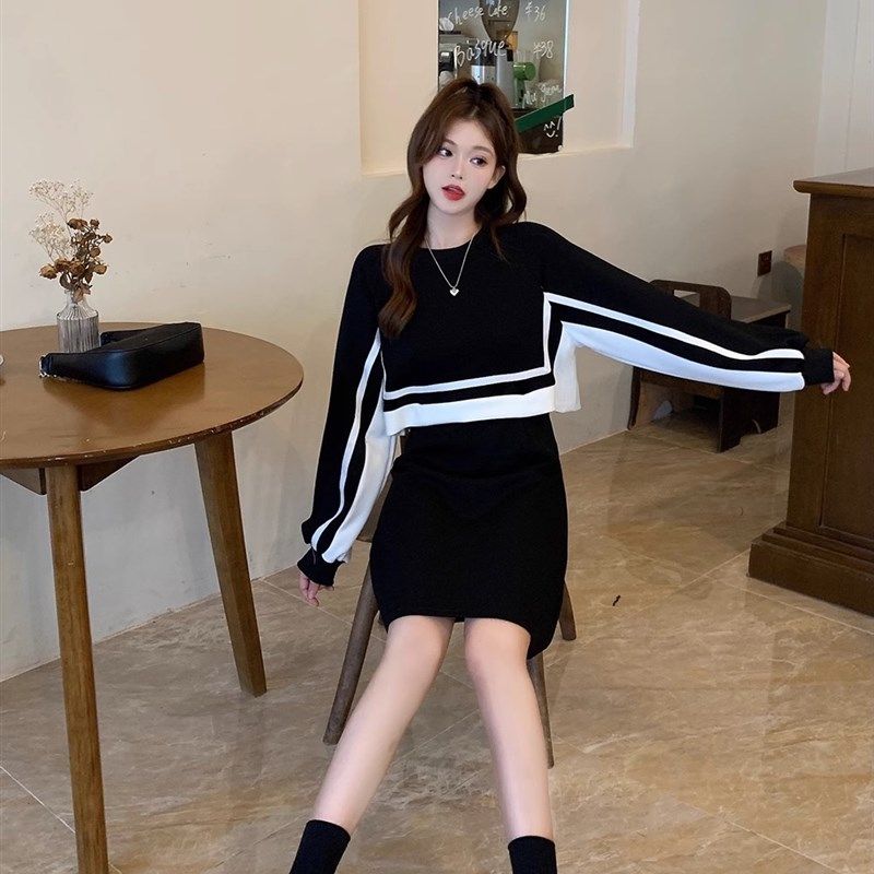 大码假两件拼接长袖连衣裙女春秋季新款胖mm收腰显瘦A字短裙子潮,女装/女士精品,连衣裙,淘宝优惠券,粉丝福利购,淘宝优惠卷