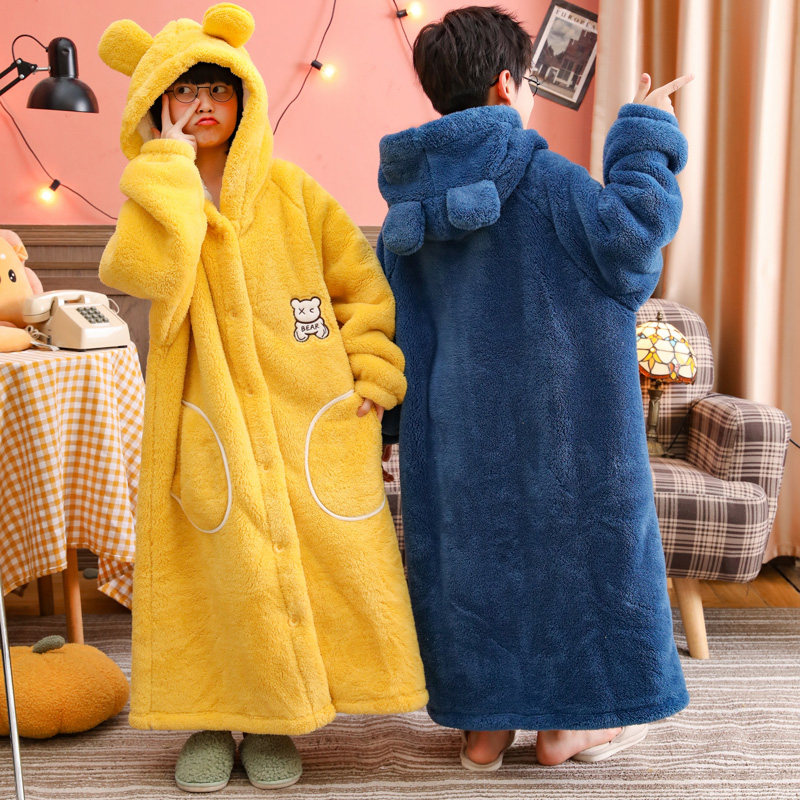 冬季加厚儿童睡袍法兰绒双层宝宝睡衣男孩珊瑚绒浴袍亲子家居服
