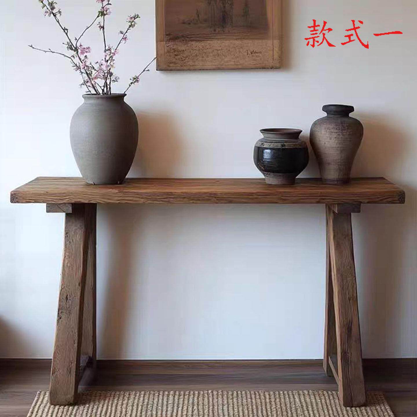 侘寂风玄关桌置物台风化实木长条案中古民宿原木长书桌禅意长案几图片