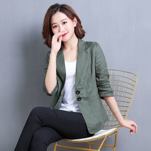 小西装外套女薄款2025新款春夏季修身绿色休闲短款两粒扣西服上衣