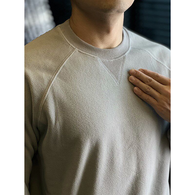 简素Design重磅双面摇粒绒插肩圆领卫衣男加绒宽松打底衫秋冬上衣