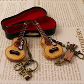 刻字定制木质民谣吉他小提琴钥匙扣包包挂件情侣男女创意音乐礼物
