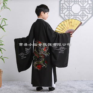 儿童汉服男童龙袍六一国学演出服表演服黑色武侠风剑客中国风古风