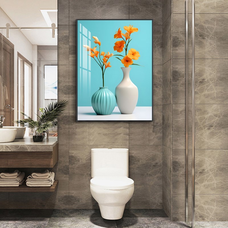 轻奢卫生间花瓶挂画免打孔洗手间装饰画酒店宾馆浴室防水防潮壁画