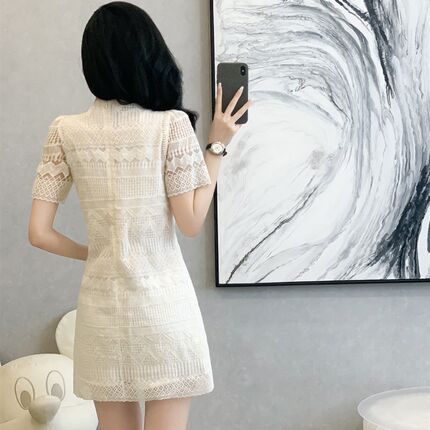 名媛镂空蕾丝连衣裙女夏季新款高级感a字裙子小个子短裙正式场合