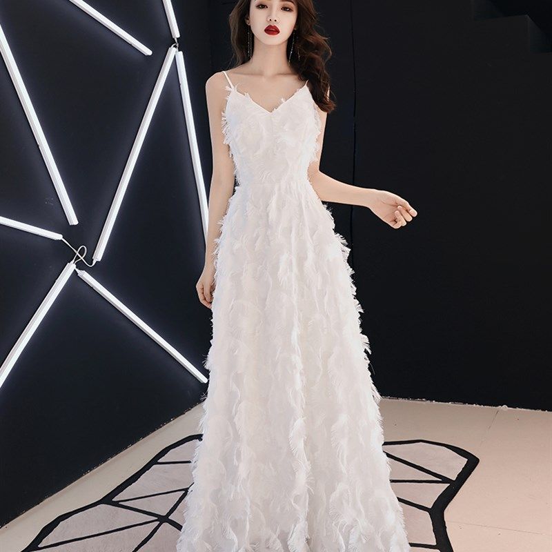 晚礼服2023新款宴会性感小礼服白色吊带短款夏季小个子可穿连衣裙