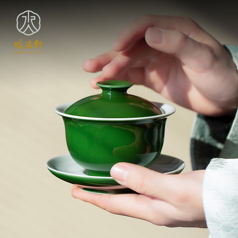 诚德轩三才盖碗景德镇功夫茶具陶瓷泡茶碗茶杯醉颜单个防烫手大号