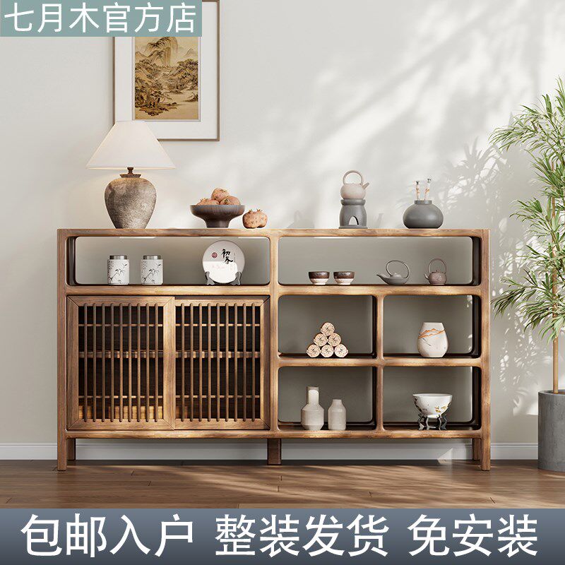 新中式实木餐边柜客厅靠墙储物柜茶水柜收纳柜子玄关柜禅意置物柜