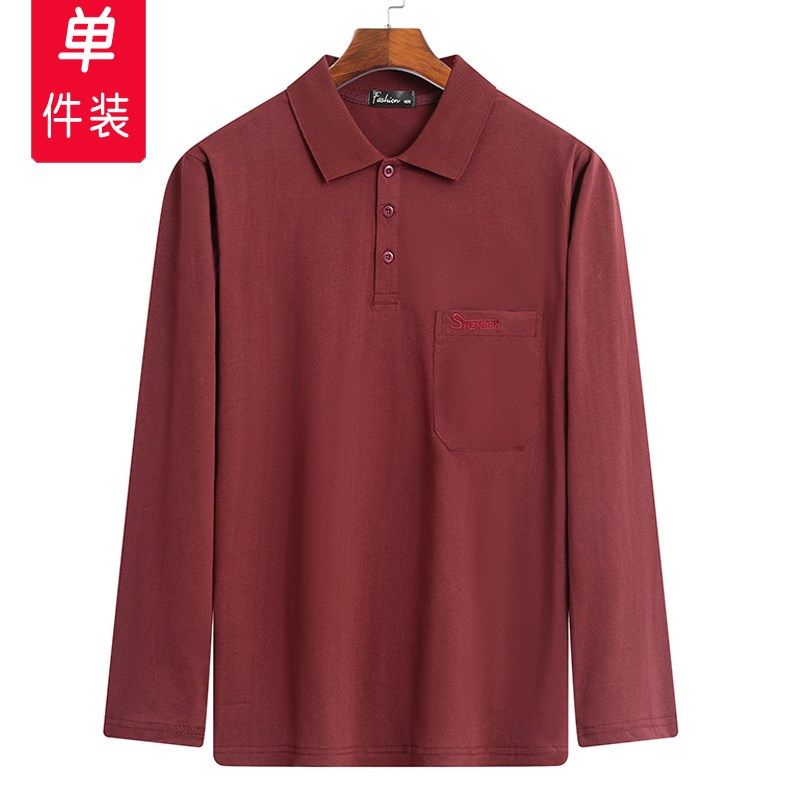 夏季爸爸装长袖T恤纯棉POLO衫薄款宽松中老年男士上衣爷爷打底衫