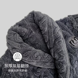 睡袍加厚加绒珊瑚绒家居服 法兰绒长款 睡衣男士 秋冬浴袍2023年新款