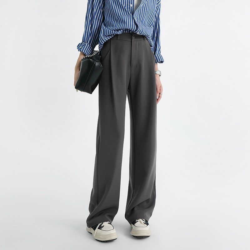 灰色西装裤女春秋高级感垂感高个子加长窄版束腰夏休闲直筒阔腿裤