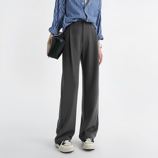 灰色西装裤女春秋高级感垂感高个子加长窄版束腰夏休闲直筒阔腿裤