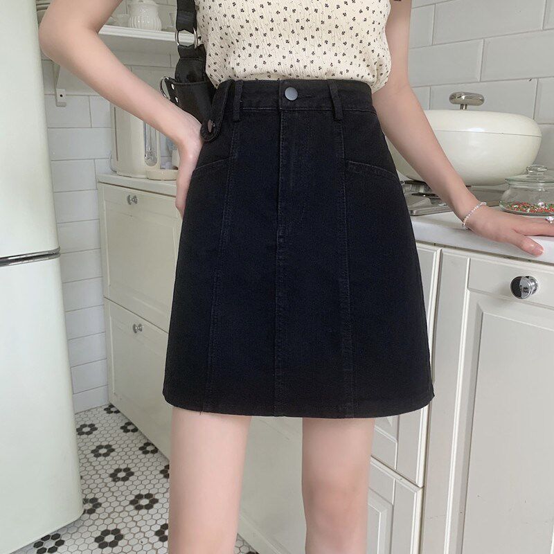 牛仔半裙女夏黑色短裙高腰a字包臀裙子大码胖mm百搭显瘦半身裙潮