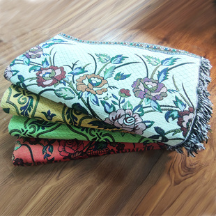 老式纯棉针织线毯床单美式乡村沙发毯盖布复古1.8米床双人棉毯子