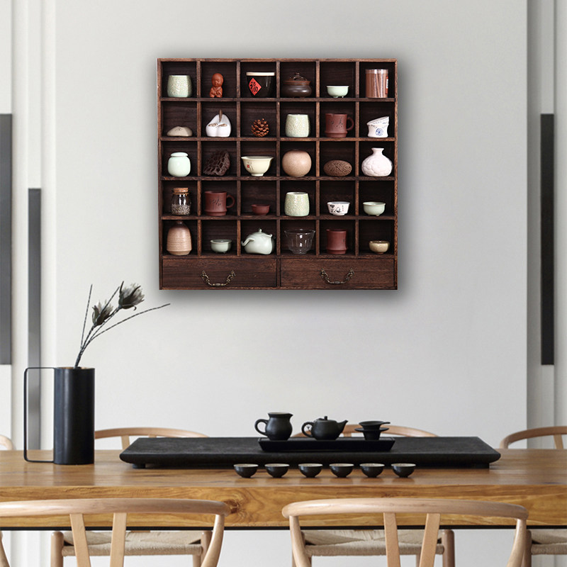 实木茶杯架子茶道博古架收纳置物架茶壶茶具配件中式家具壁挂托架