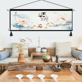 新中式 大幅挂毯宾馆酒店卧室背景墙挂布玄关走廊壁画 荷花挂画横版