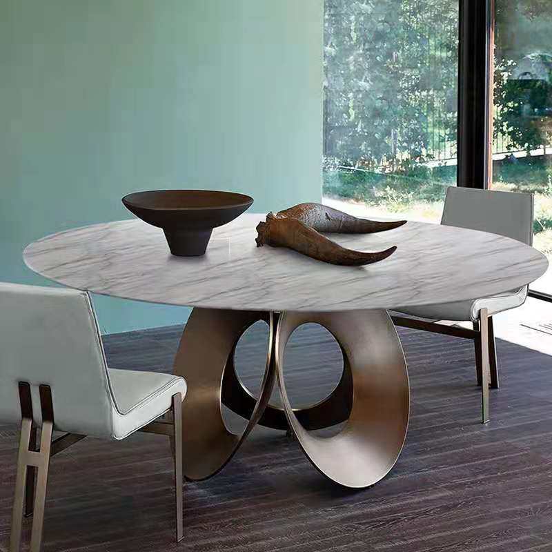 意式轻奢岩板圆桌北欧创意家用大理石餐桌带转盘不锈钢圆形饭桌子,住宅家具,岩板餐桌,淘宝优惠券,粉丝福利购,淘宝优惠卷