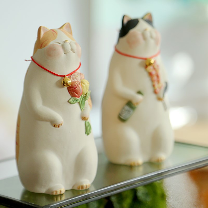 日式陶瓷创意手工可爱精致猫咪办公客厅桌面小摆件装饰礼物女新品