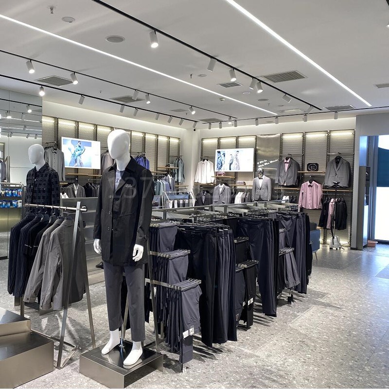 不锈钢男装店展示架带灯上墙衣架靠墙陈列架自由组合双层展柜落地