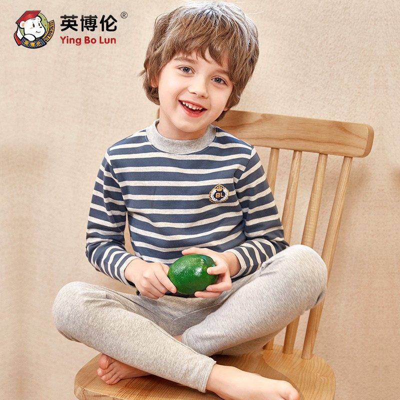 英博伦男童秋衣秋裤套装纯棉全棉毛衫中大童高领保暖内衣薄款睡衣