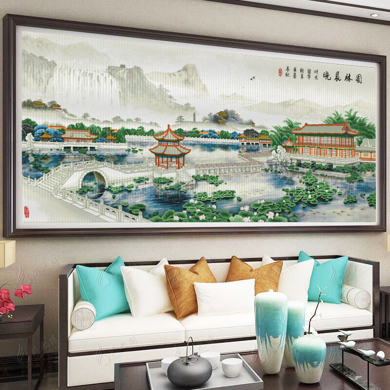 园林晨晓十字绣2025新款线绣客厅大幅新中式山水画风景自己绣手工