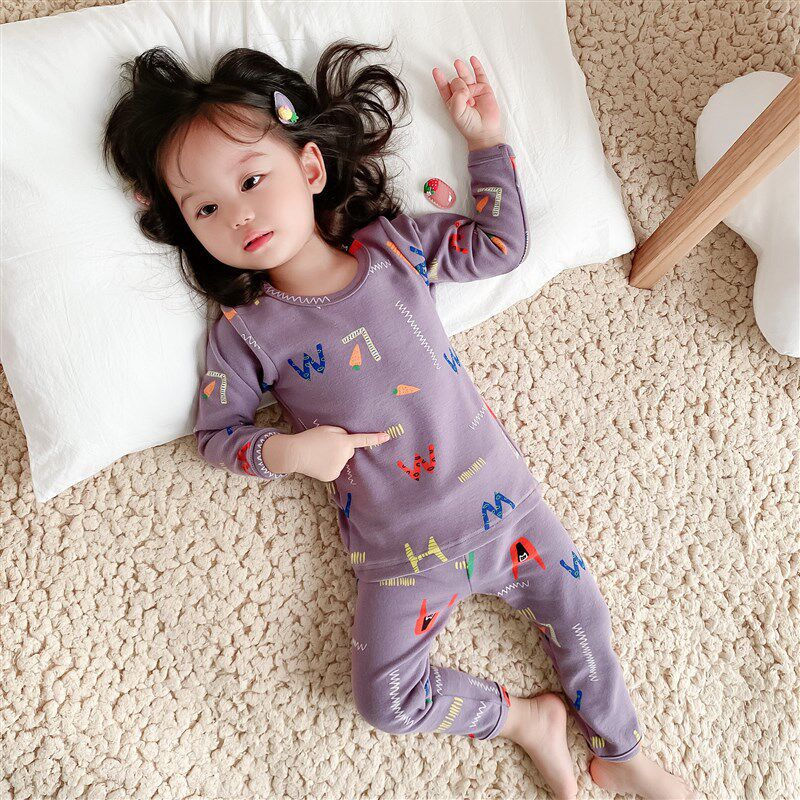 儿童秋衣秋裤纯棉加厚保暖内衣套装男女童卡通睡衣秋冬宝宝家居服