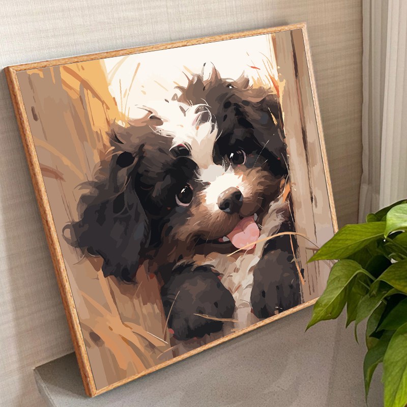 可爱比熊犬狗狗数字油画diy填充涂色手绘定制油彩装饰画2023新款