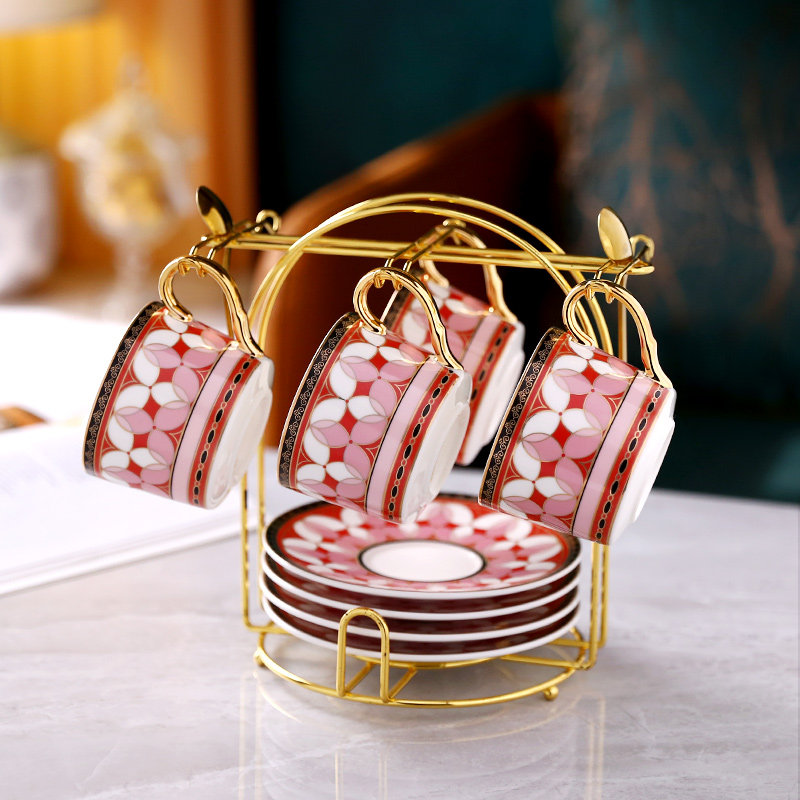 精致咖啡杯套装礼盒高颜值咖啡杯子高档英式下午茶茶具杯碟带杯架