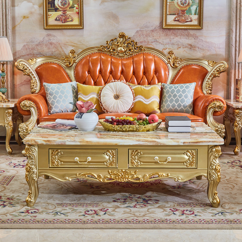 欧式全实木茶几电视柜组合沙发客厅家具套装别墅小户型大理石茶桌