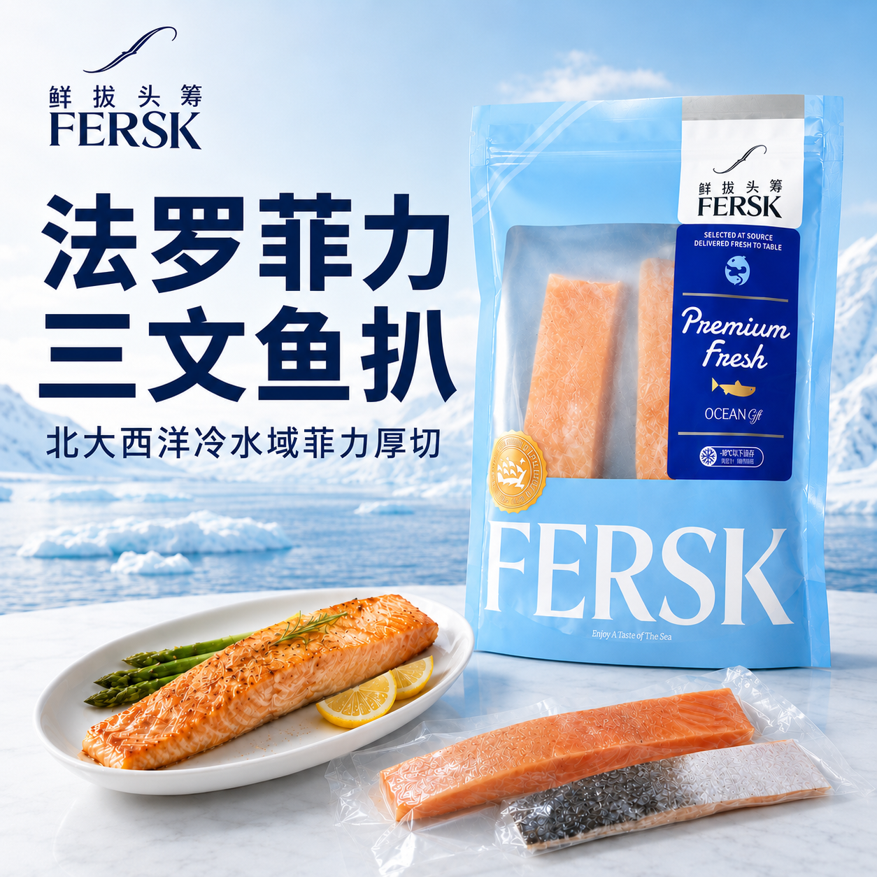 鲜拔头筹法罗菲力三文鱼鱼扒丹麦法罗群岛厚切进口海鲜400g大西洋