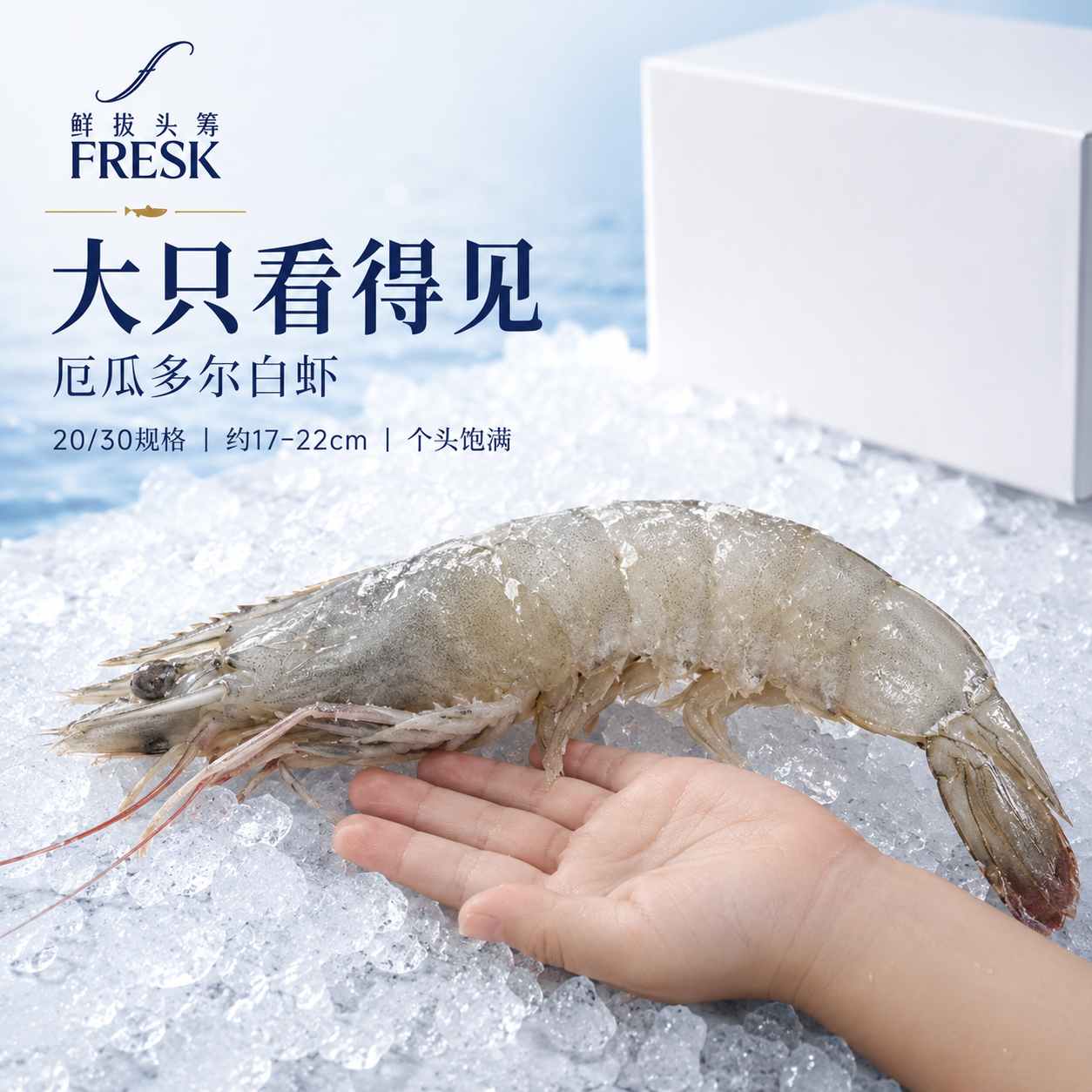 鲜拔头筹厄瓜多尔白虾2030原装进口冻虾超大盐冻锁鲜海鲜精选新鲜