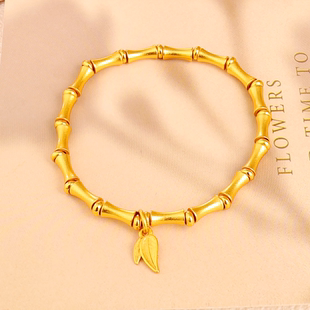 福韵天玺铜合金手镯《韵系列》弹力竹节手链女款高级感金色首饰