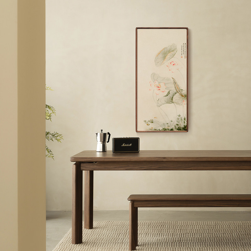 红莲绿藻图新中式玄关装饰画荷花禅意茶室瑜伽茶叶店卧室酒店挂画
