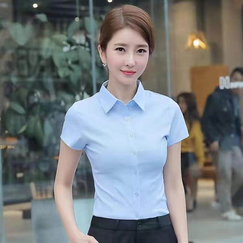 纯白色衬衫女职业衬衣短袖2024夏季修身气质商务棉面试工作服上衣