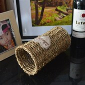 圆桶手工草编花篮欧式 饰插花绿植假花花筐 田园花蓝柳编藤编花盆装