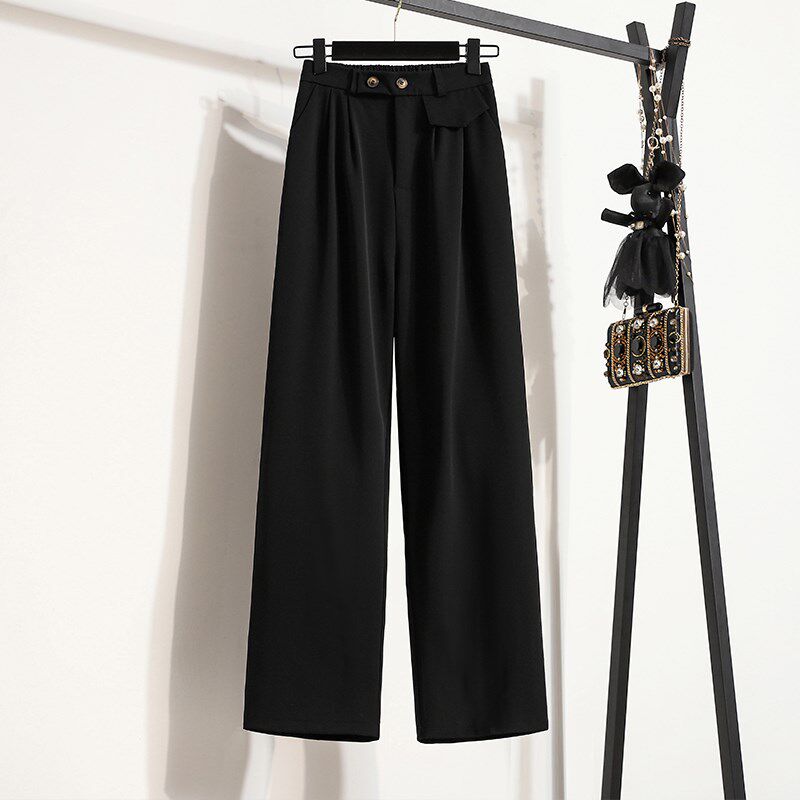 黑色阔腿裤女士春秋高腰垂感西装裤百搭显瘦拖地直筒梨形身材裤子