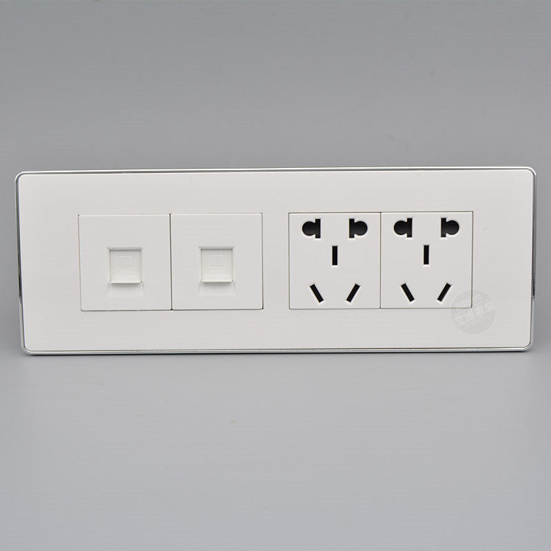 118型四位超六类电脑带十孔面板2个千兆网络网线口+10孔电源插座