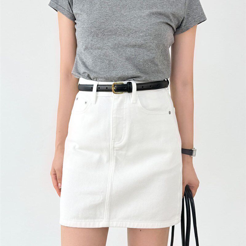 王大姑/白色高腰牛仔半身裙女2024新款夏薄款小个子a字牛仔裙短裙