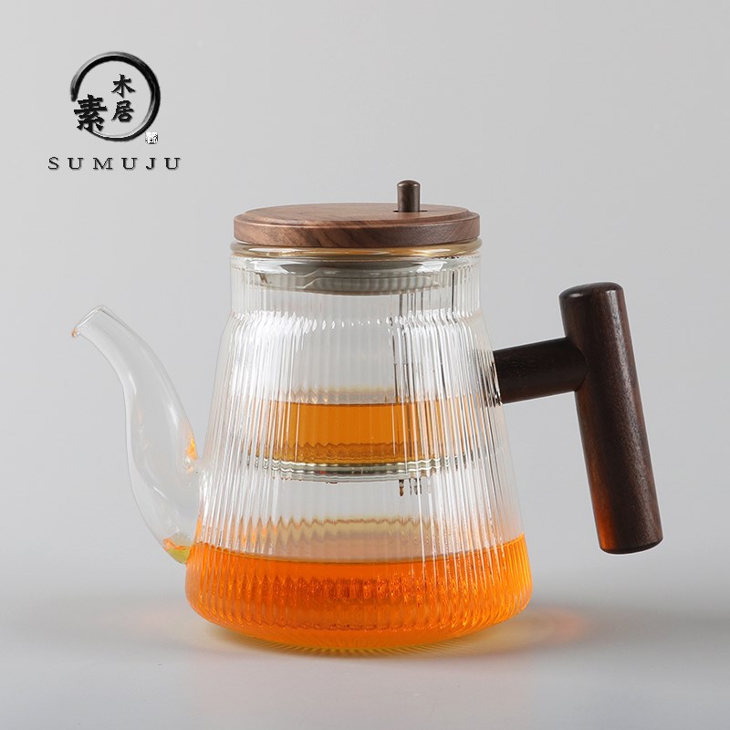 飘逸杯泡茶壶家用一键过滤玻璃内胆长嘴冲茶壶胡桃木茶水分离茶具