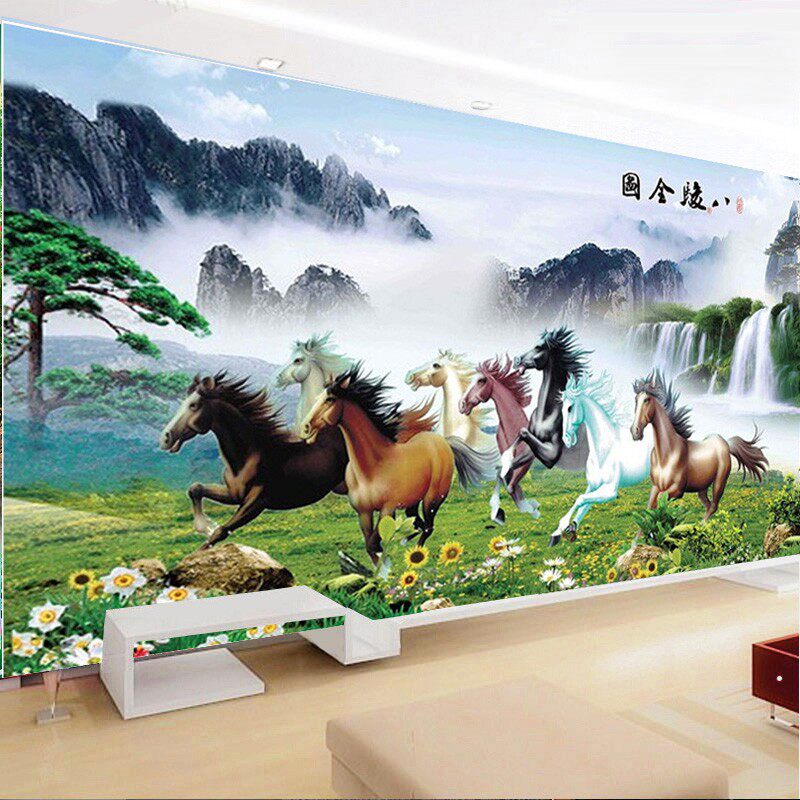 八骏图马到成功十字绣客厅满绣八骏马八匹马山水风景2020新款线绣