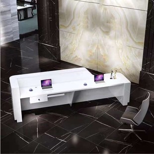 大型前台接待台办公桌收银台公司烤漆简约美容吧台咨询服务台定制