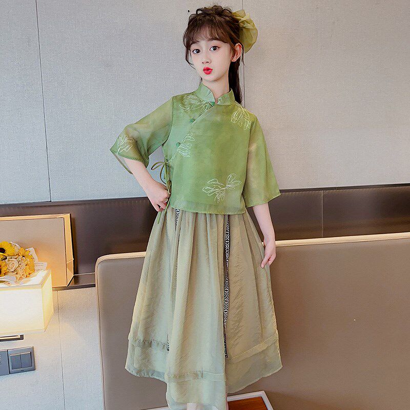 女童汉服套装夏季2024新款中国风改良女孩复古唐装大童夏装连衣裙