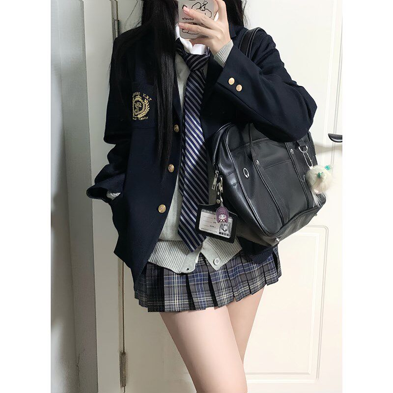 东京岁时记JK休闲制服女士绀色棕色西装外套女2023年摩尔学院西服