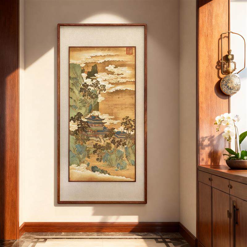 赵伯驹《仙山楼阁》立体双框客厅书房茶室装饰画挂画玄关高清国画