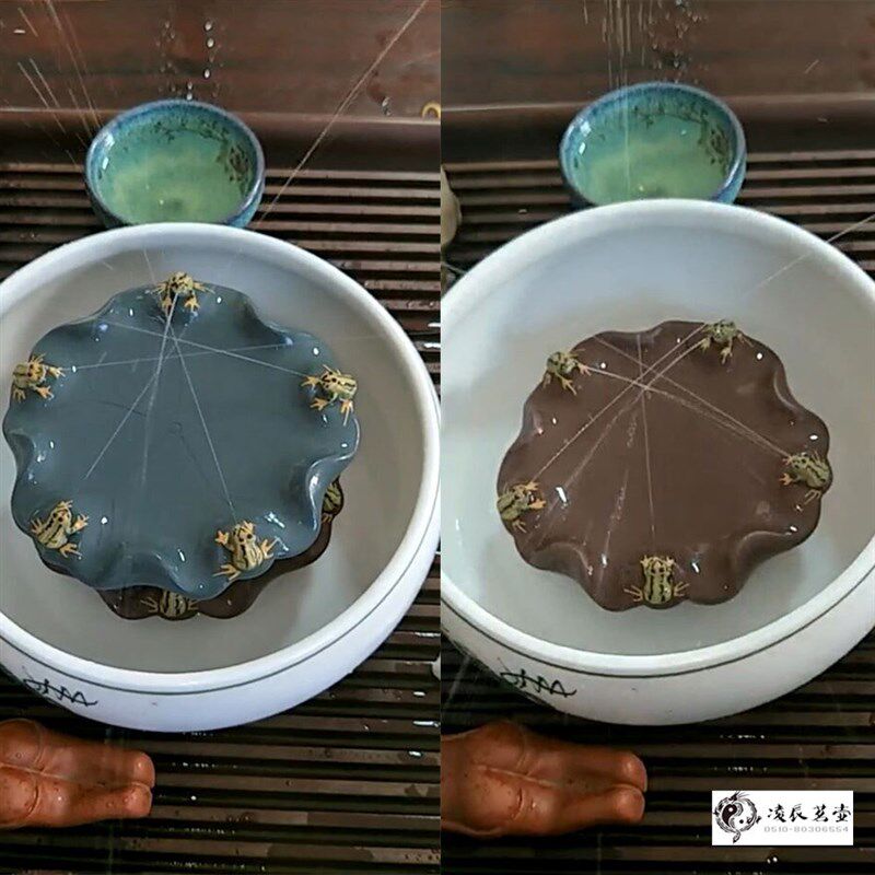荷叶青蛙五子登科紫砂茶宠摆件茶具壶托创意养壶垫茶盘会喷水茶玩