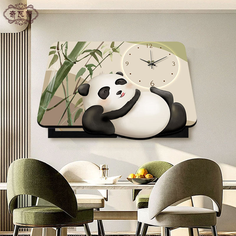 电表箱装饰画带钟表熊猫配电箱遮挡挂画电闸盒开关餐厅时钟壁画