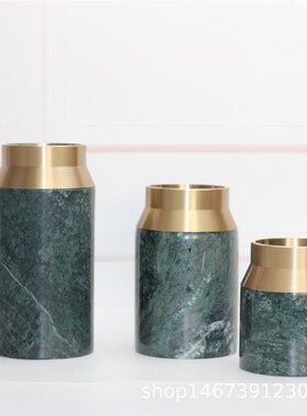 家居软装饰品白色大理石花器金属边酒店样品房摆件