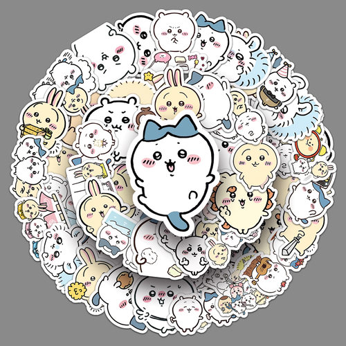 50张chiikawa卡通贴纸可爱表情包吉伊卡哇装饰手机壳小麻薯贴纸